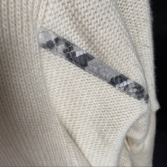 AMS Pure Knit Long Sweater snakeskin detail Cardigan - SZ 6 White - Picture 6 of 7